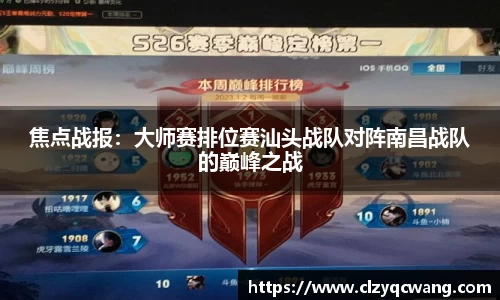 焦点战报：大师赛排位赛汕头战队对阵南昌战队的巅峰之战